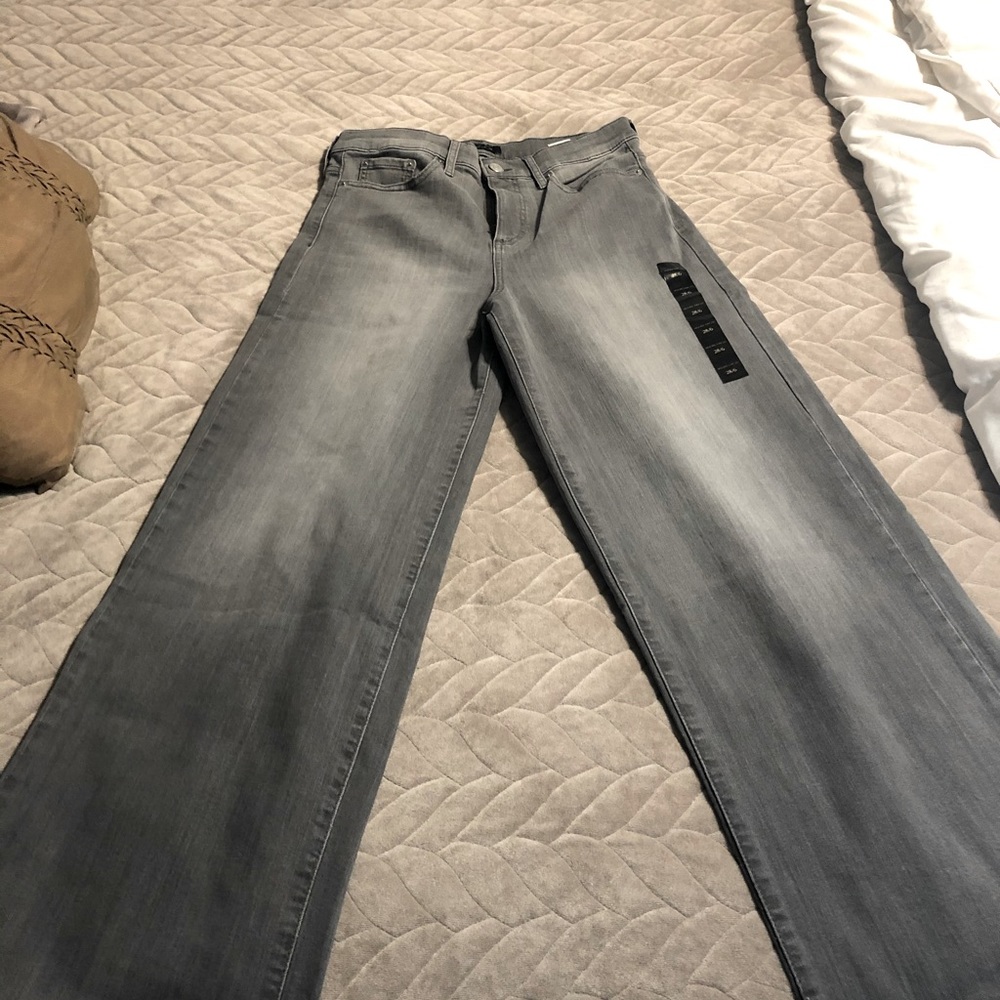 High waisted, wide leg jeans